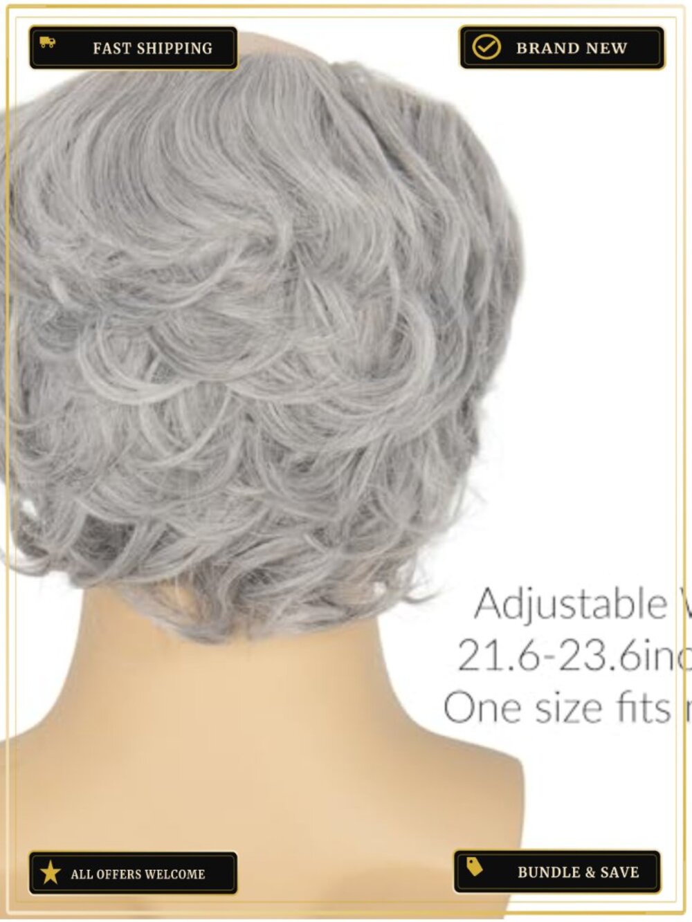 Grey Bald Cap Wig Old Man Costume with Mustache Eyebrows Glasses - Picture 3 of 5
